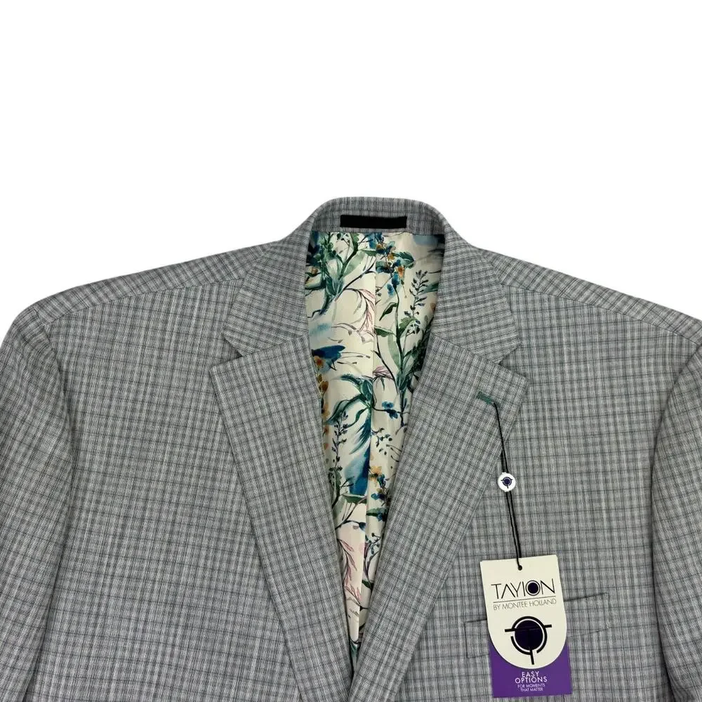 Tayion Mens Agordy Regular Fit Plaid Suit Jacket Gray Green 48R
